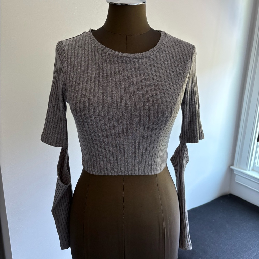 LF Gray Ribbed Crop Top - Elbow Cut Outs